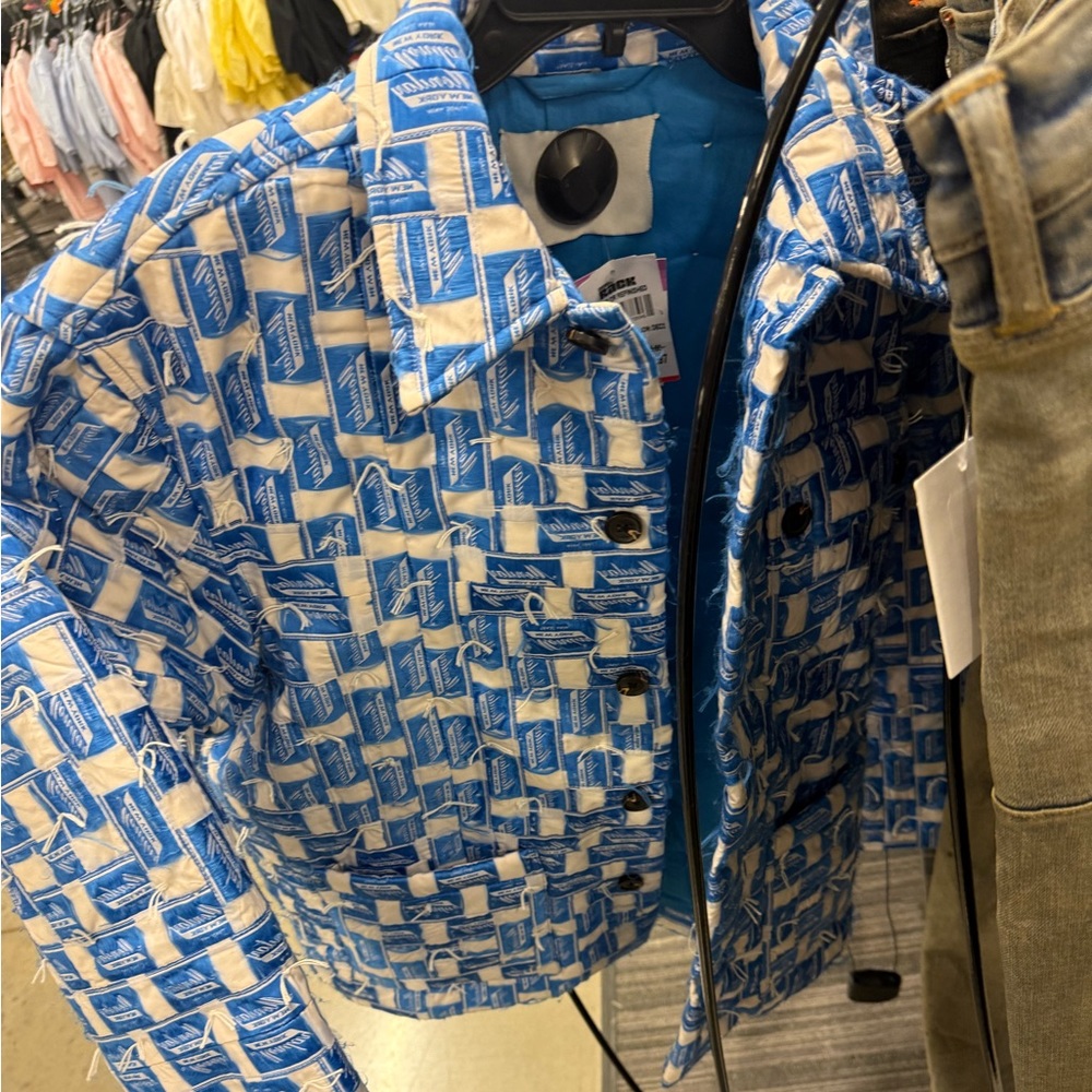Bode Monday Label Jacket Blue and Cream